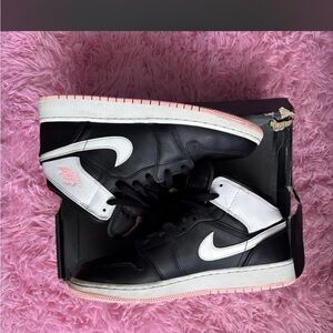 Nike Black and White High-Top Sneakers with Pink Accents